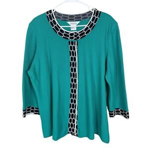 Exclusively Misook Snap Front Knit Cardigan Classic Career Wear Teal Size XL